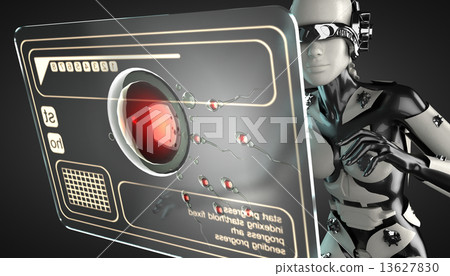 robot woman manipulating hologram display 13627830