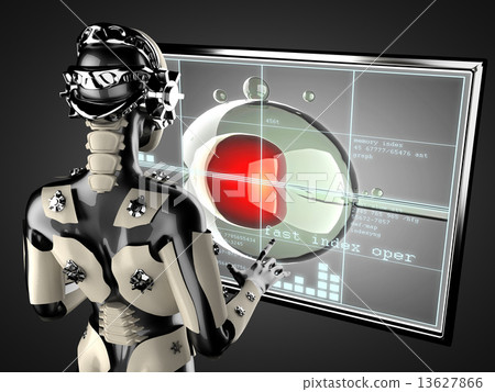 robot woman manipulating hologram displey 13627866