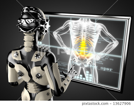 robot woman manipulating hologram displey robot woman manipulating hologram displey 13627906