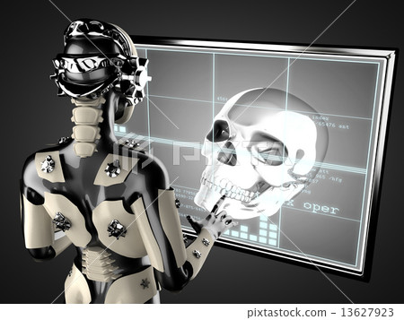 robot woman manipulating hologram displey 13627923