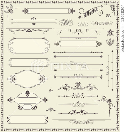 Various vintage label and border elements with ornate elegant re 13628204