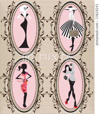 Set of four (4) vintage oblong frames with elegant retro abstrac Set of four (4) vintage oblong frames with elegant retro abstrac 13628241