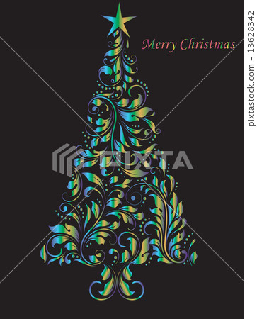 Vintage Christmas card with ornate elegant abstract floral desig 13628342