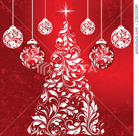 Vintage Christmas card with ornate elegant retro abstract floral 13628390