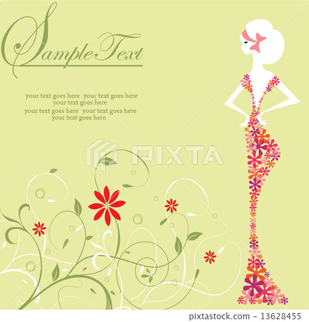 Vintage invitation card with elegant retro abstract floral desig 13628455