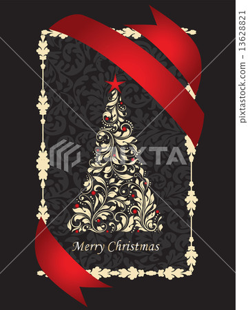 Vintage Christmas card with ornate elegant retro abstract floral 13628821
