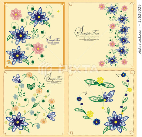 Set of four card with floral background Set of four card with floral background 13629029