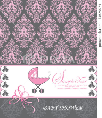 Vintage baby shower invitation card with ornate elegant retro ab Vintage baby shower invitation card with ornate elegant retro ab 13629074