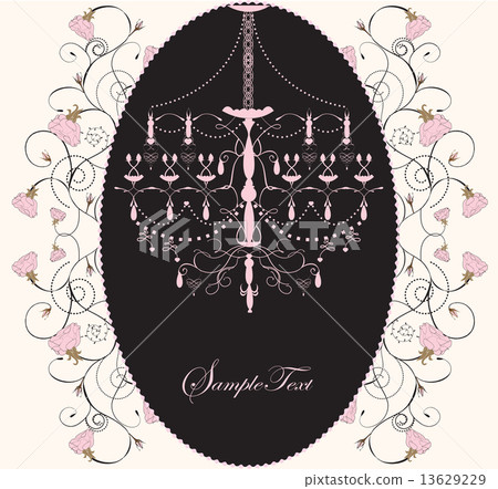 Vintage invitation card with floral rose design and chandelier 13629229