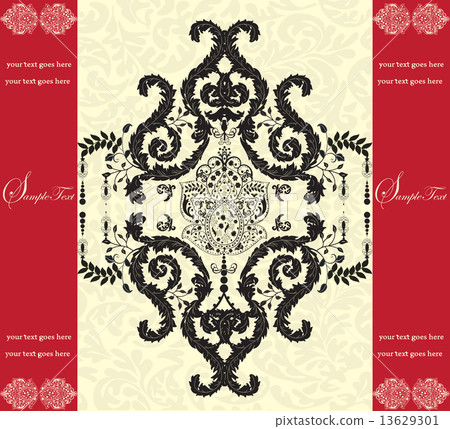 Vintage invitation card with ornate elegant abstract floral desi 13629301