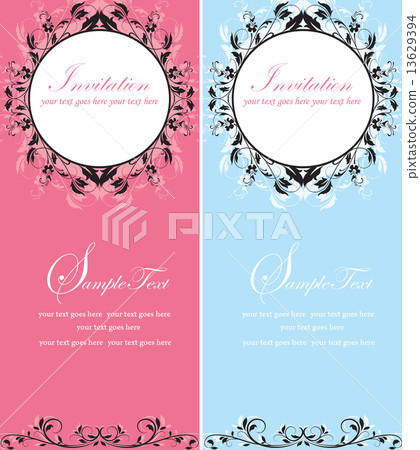 Set of two (2) vintage invitation card with ornate elegant retro 13629394