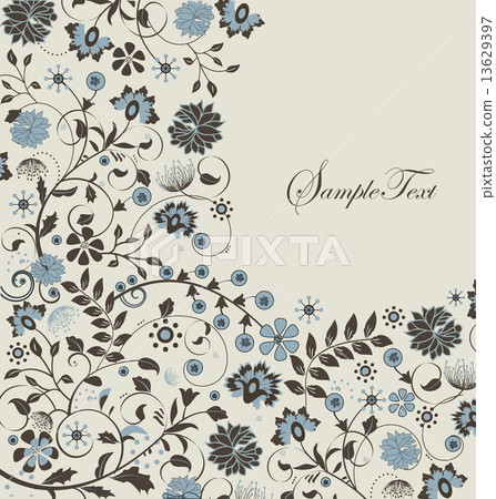 Vintage invitation card with elegant retro abstract floral desig 13629397