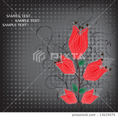 Grunge backdrop with a red flowers 13629474