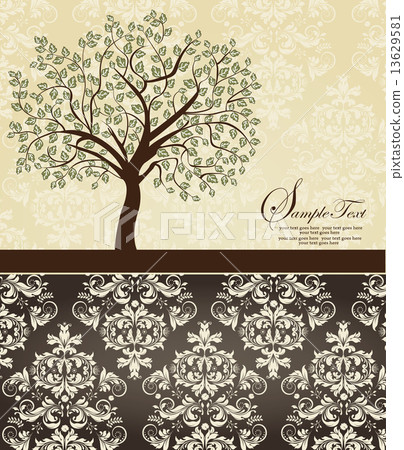 Vintage invitation card with ornate elegant abstract floral tree 13629581
