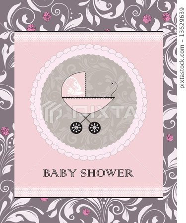 Vintage baby shower invitation card with ornate elegant abstract Vintage baby shower invitation card with ornate elegant abstract 13629639