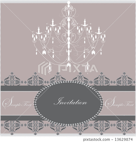 Vintage invitation card with ornate design and chandelier Vintage invitation card with ornate design and chandelier 13629874