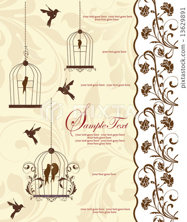 Vintage invitation card with ornate elegant retro abstract flora 13629891