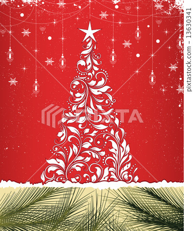 Vintage Christmas card with ornate elegant retro abstract floral 13630341