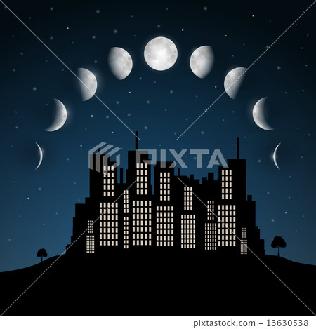 Moon Phases above Night City Vector Moon Phases above Night City Vector 13630538