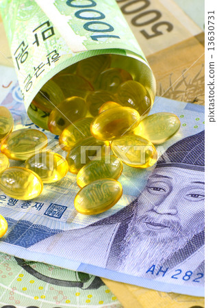 Current Use of South Korean Won Currency and Medicine in Korean Healthcare Business Concept. 13630731