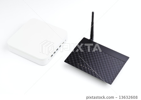 White and black wireless routers White and black wireless routers 13632608