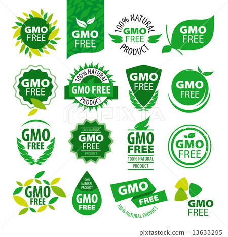 big set of vector logos natural products without GMOs 13633295