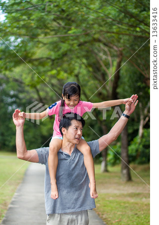Asian Father and Daughter in the Park 13633416