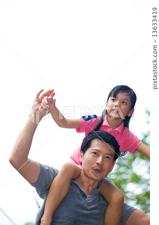 Asian Father and Daughter in the Park 13633419