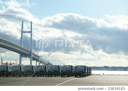 Bay bridge and truck motor pool 13634183