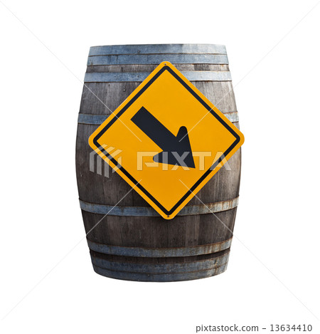 Big old wine barrel with traffic sign isolated on white backgrou 13634410