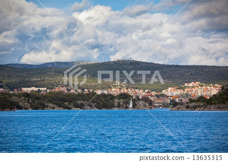 Croatian coastline view, Sibenik area, from the sea Croatian coastline view, Sibenik area, from the sea 13635315