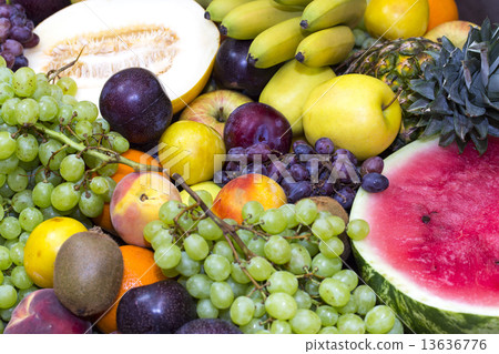 background of fresh fruits bunch berry, banana 13636776