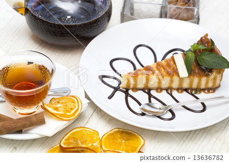 piece of cheese cake on a table in a restaurant piece of cheese cake on a table in a restaurant 13636782