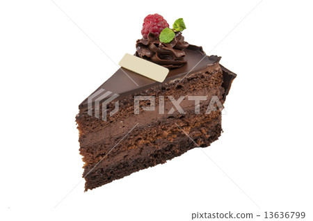 piece of chocolate cream cake on a white background in the restaurant 13636799