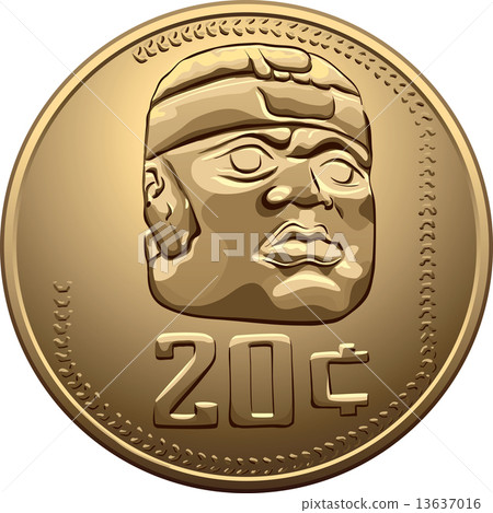 Vector Mexican money gold coin with the image of the Indian 13637016