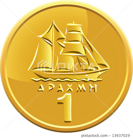 vector Greek money gold coin featuring ship 13637029