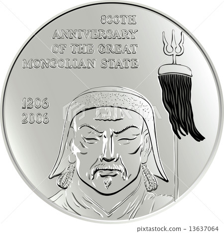 vector Mongolian money silver commemorative coin with the image vector Mongolian money silver commemorative coin with the image 13637064