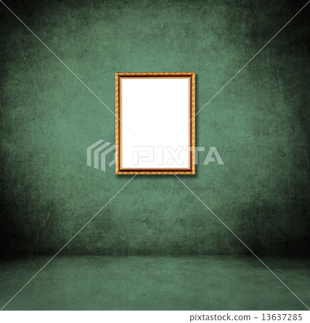 frame of photo on green grunge wall inside the room. frame of photo on green grunge wall inside the room. 13637285
