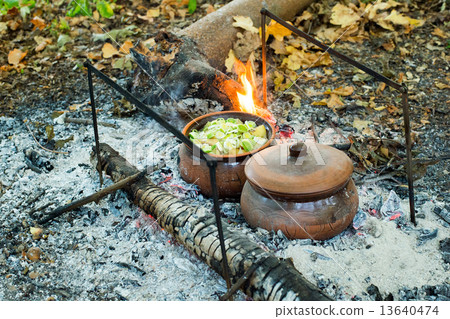 Roast in a clay pot over charcoal 13640474