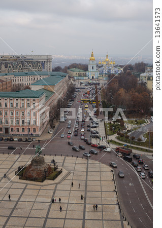 Ukraine Kiev St. Michael Golden Dome Abbey and streets 13641573
