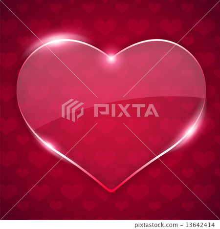 Glass Valentine Heart on Red Background 13642414