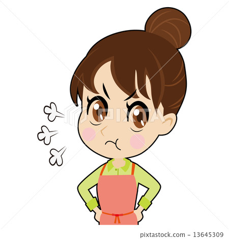 一位年輕的女士與一個喜怒無常的圍裙 13645309