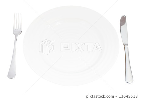 white plate with fork and knife set isolated white plate with fork and knife set isolated 13645518