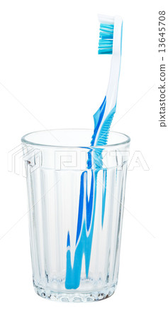 blue toothbrush in glass isolated on white 13645708