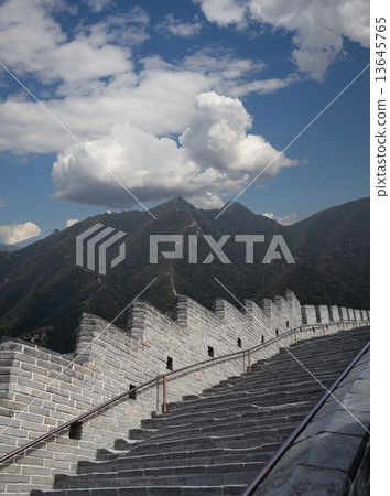 View of one of the most scenic sections of the Great Wall of China, north of Beijing 13645765