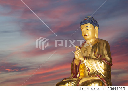 Buddhist Temple. Golden statue of Buddha-- southern Xian (Sian, Xi'an), Shaanxi province, China 13645915