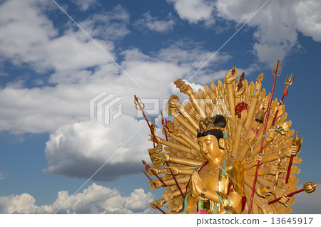 Buddhist Temple. Golden statue of Buddha-- southern Xian (Sian, Xi'an), Shaanxi province, China 13645917