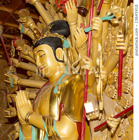 Buddhist Temple. Golden statue of Buddha-- southern Xian (Sian, Xi'an), Shaanxi province, China 13645918