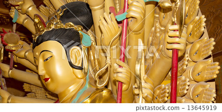 Buddhist Temple. Golden statue of Buddha-- southern Xian (Sian, Xi'an), Shaanxi province, China 13645919