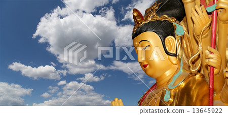 Buddhist Temple. Golden statue of Buddha-- southern Xian (Sian, Xi'an), Shaanxi province, China 13645922